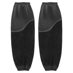 Flame Resistant Welding Work Sleeves, Heavy Duty Cowhide Leather & FR Cotton Arm Protection Sleeves for Men Women - with Elastic Cuffs for Welding, Bl