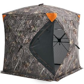 Hunting Blind, 270° See Through Ground Blind, 2-3 Person Pop Up Deer Blind for Hunting with Carrying Bag, Portable Resilient Hunting Tent, One-Way See
