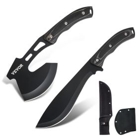 VEVOR Hunting Knife and Hatchet Axe Combo Set with Sheath, Fixed Blade Tactical Knife and Camping Axe, Stainless Steel Survival Knife and Camping Hatc