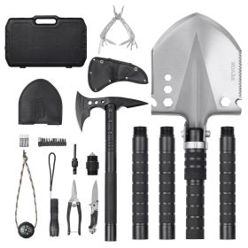 Survival Shovel Survival Axe, 28-in-1 Camping Folding Shovels with Hatchet, Stainless Steel Tactical Shovel Hatchet Combo, Multifunctional Emergency S