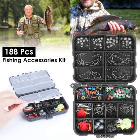 188PCS Fishing Accessory Kit - Includes Hooks, Sinker Weights, Lures, Swivels & More, Premium Corrosion-Resistant Material with Tackle Box for Easy St